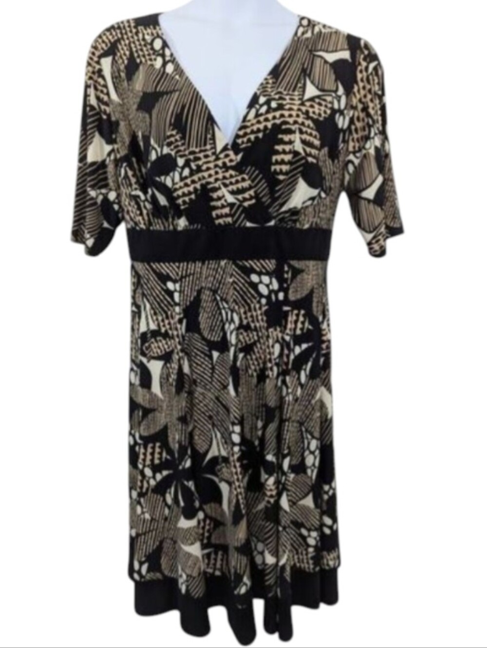 JONES NEW YORK WOMAN! STRETCH POLY ABSTRACT, BLACK, BROWN, TAN DRESS! SZ 18W